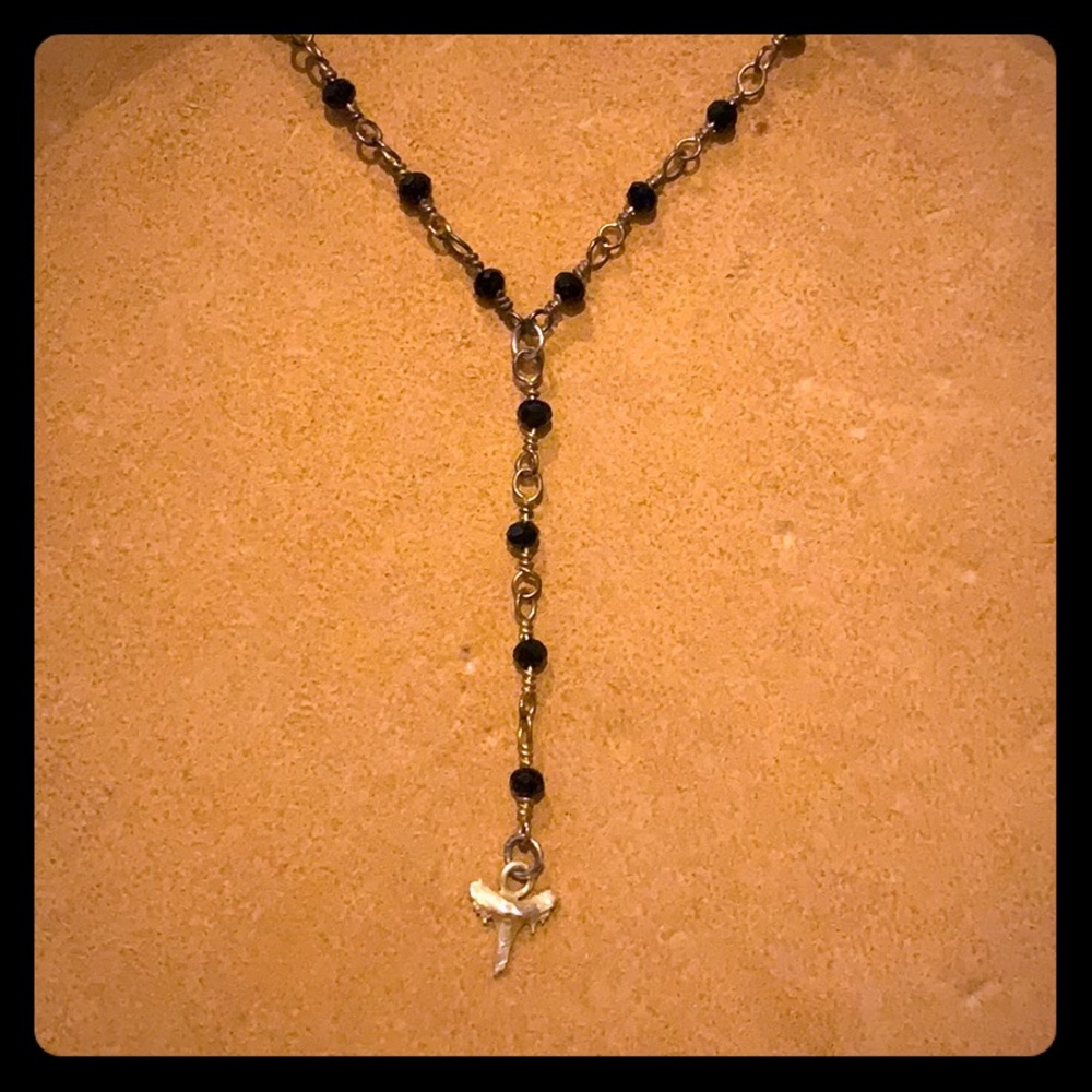 Gold shark tooth beaded choker